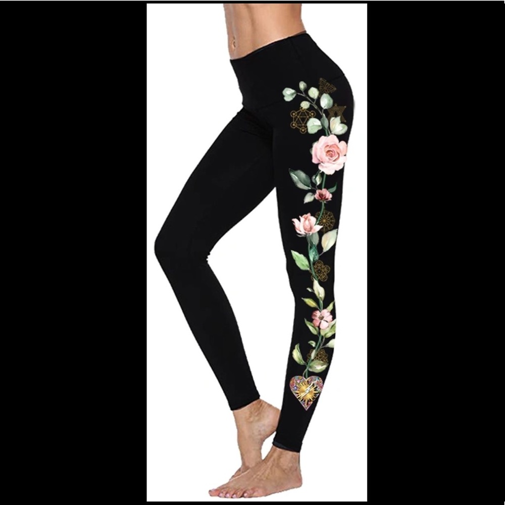 Shakti Power Yoga Pants  -  Pink flower design